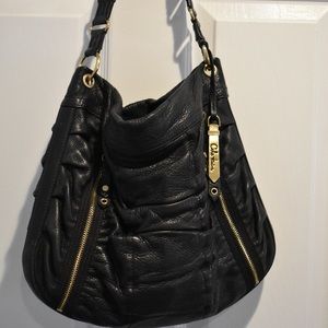 Cole Haan Black Leather Bailey Ruched Hobo Bag